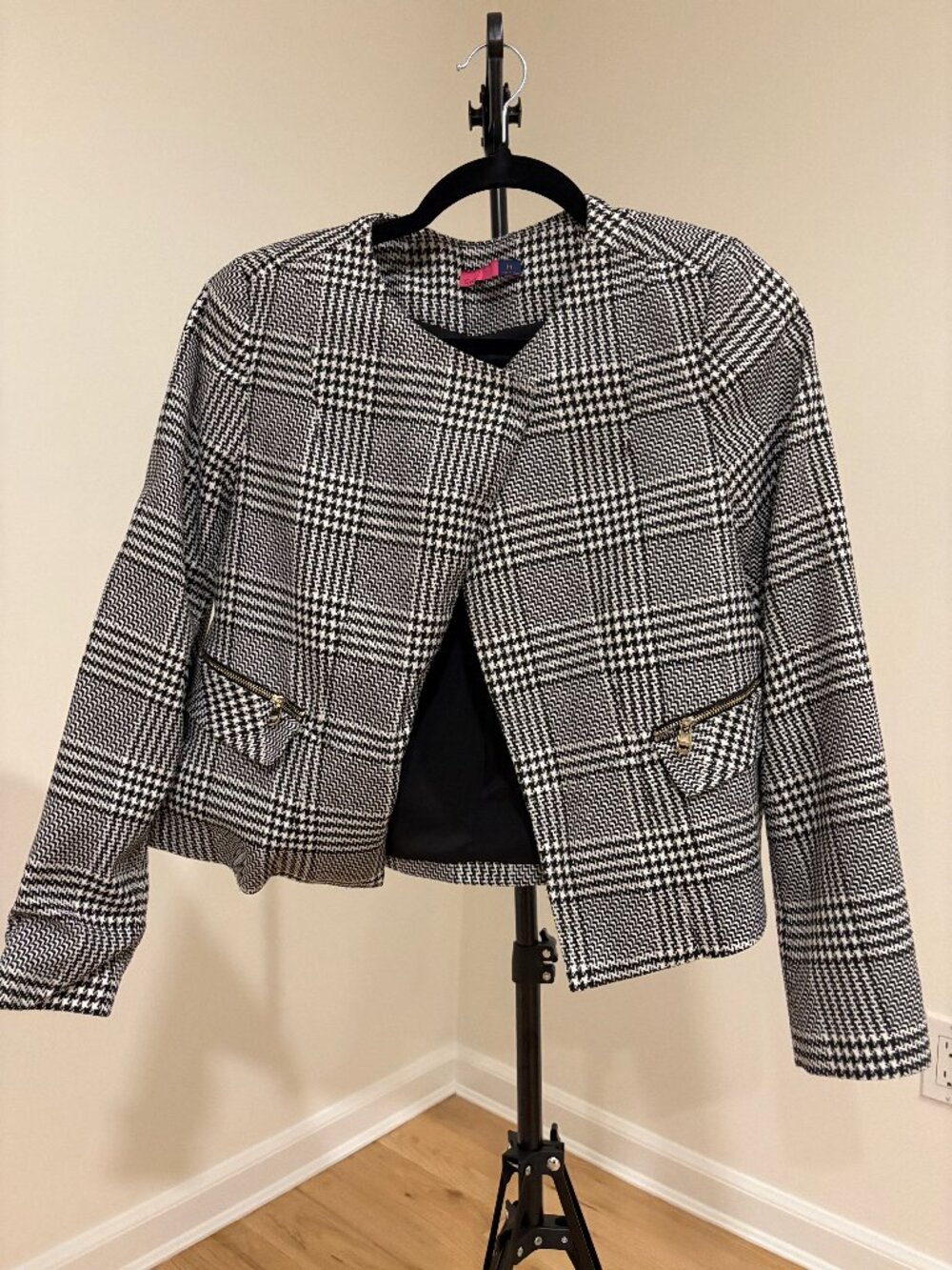 ava Classic Houndstooth Cropped Blazer - Size M